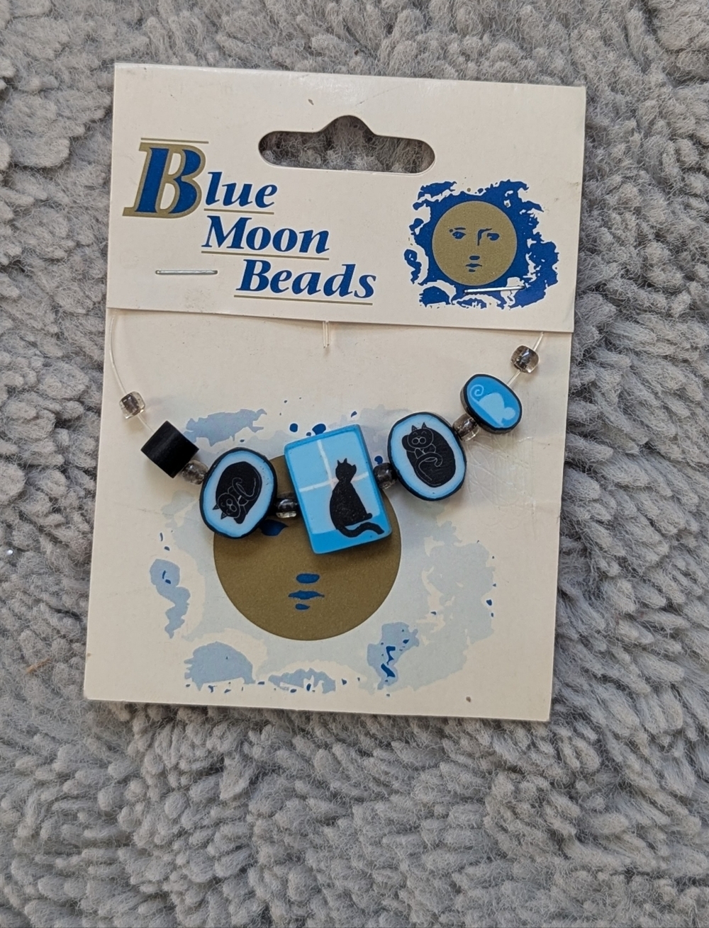 VTG Blue Moon Beads Cat Polymer Clay Bead Strand | Y2K Celestial